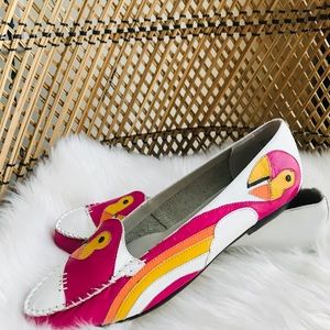 Vintage parrot tropical flats slip on shoes